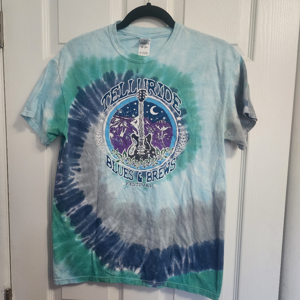 Telluride Blues & Brews Festival Blue Swirl Tie-Dye Tee M (Sku A8)